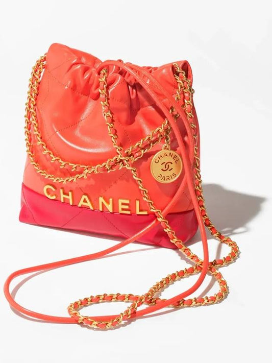 22 Mini Handbag Two Bag Shiny Calfskin Dark Orange Red Gold AS3980 B16647 NY222 - CHANEL - BALAAN 2