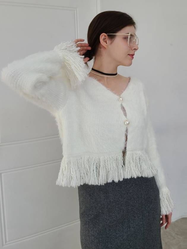 e Women's Big Tassel Mohair Knit Cardigan White - PRETONE - BALAAN 2