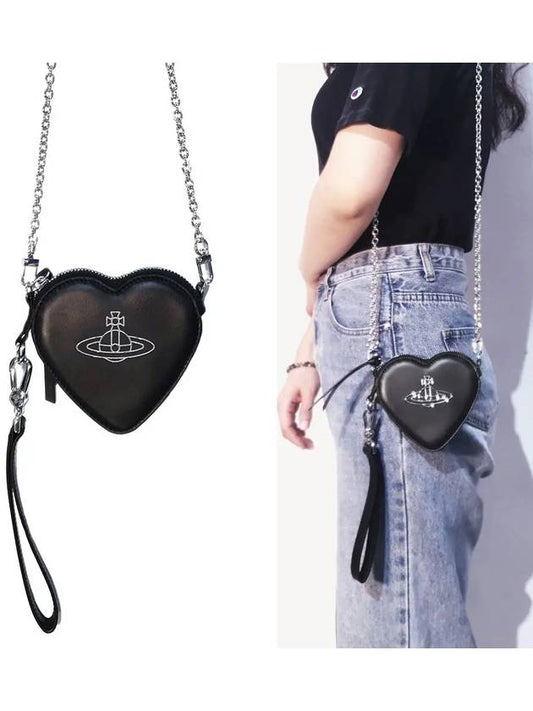 ORB Heart Chain Leather Cross Bag Black - VIVIENNE WESTWOOD - BALAAN 2