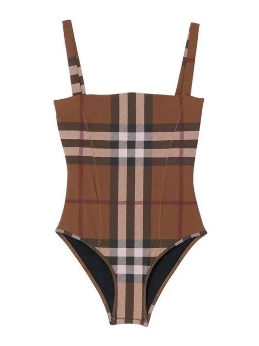 Women's Check Stretch Nylon One-Piece Swimsuit Burch Brown - BURBERRY - BALAAN 2