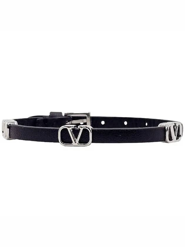 V Logo Leather Bracelet Black - VALENTINO - BALAAN 4