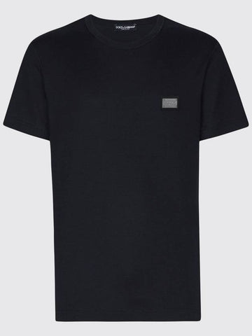 Dolce &amp; Gabbana cotton T-shirt with applied metal logo - DOLCE&GABBANA - BALAAN 1