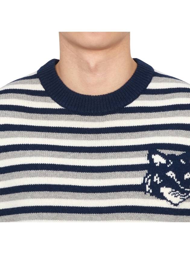 Fox Head Intarsia Striped Comfort Knit Top White Navy - MAISON KITSUNE - BALAAN 6