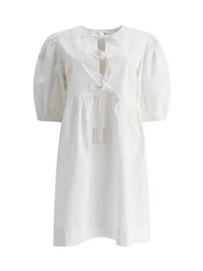 String Cotton Poplin Short Dress Bright White - GANNI - BALAAN 2