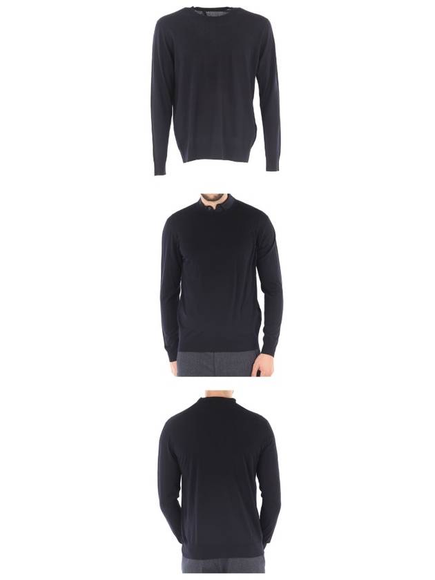 Men's Superfine Wool Crew Neck Knitted Sweater Navy - PRADA - BALAAN 5