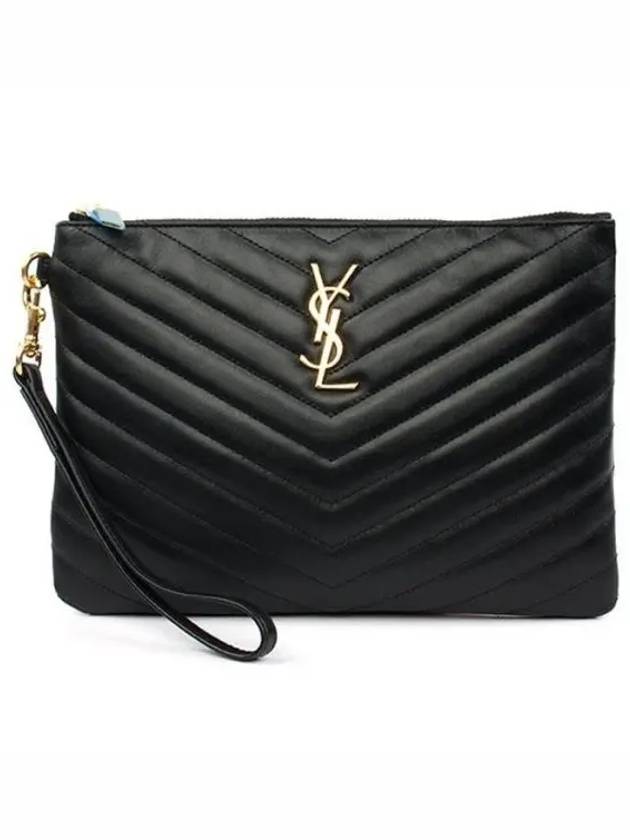 Matelasse Monogram Logo Strap Clutch Bag Black - SAINT LAURENT - BALAAN 2