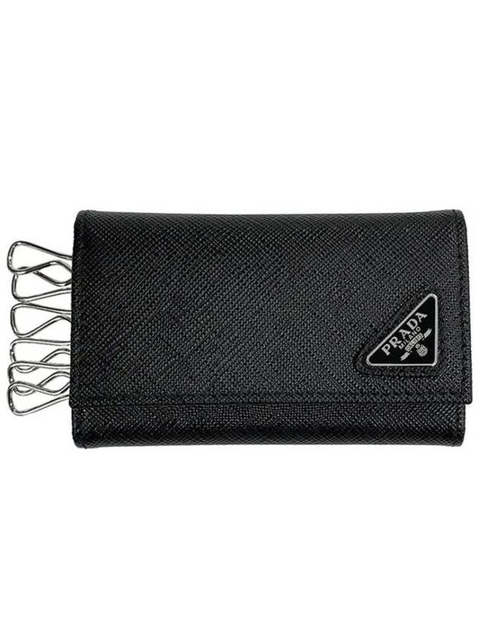 Saffiano Leather Key Holder Black - PRADA - BALAAN 2