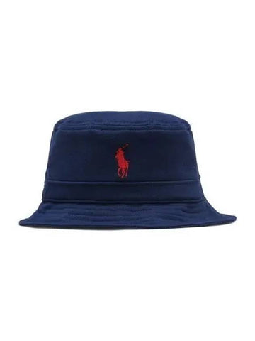 Cotton Blend Fleece Bucket Hat Navy - POLO RALPH LAUREN - BALAAN 1