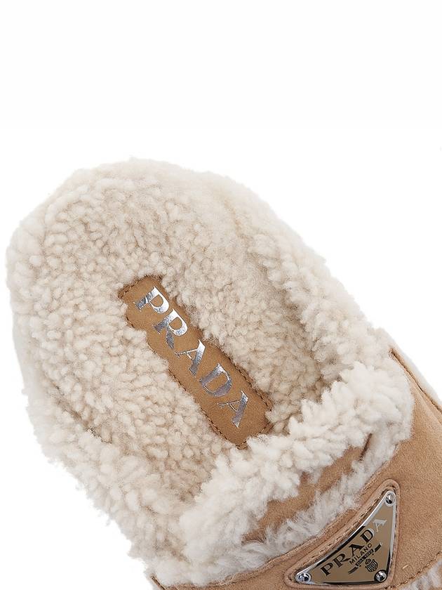 Women's Triangle Logo Shearling Lining Slippers Ecru - PRADA - BALAAN 8