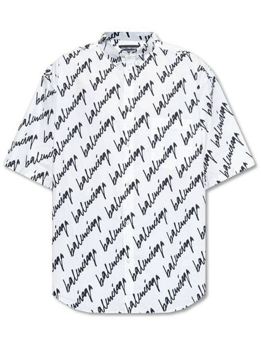 All-Over Logo Print Short Sleeve Shirt White - BALENCIAGA - BALAAN 1