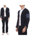 4-Bar Stripe Sustainable Merino Wool Cardigan Navy - THOM BROWNE - BALAAN 3