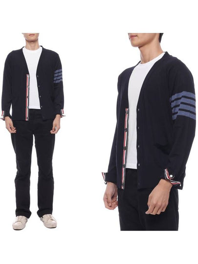 4-Bar Stripe Sustainable Merino Wool Cardigan Navy - THOM BROWNE - BALAAN 2