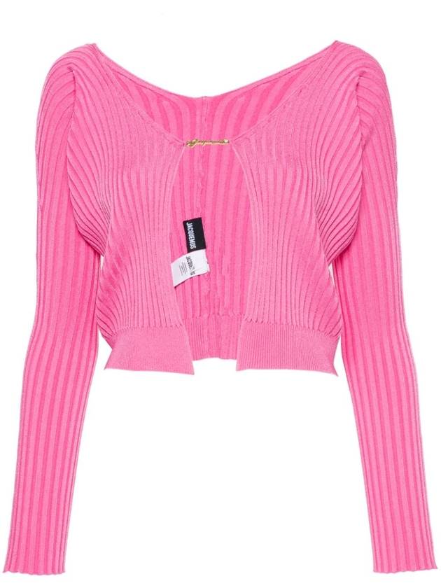 La Maille Pralu Longue Micro Charm Logo Cardigan Pink - JACQUEMUS - BALAAN 2