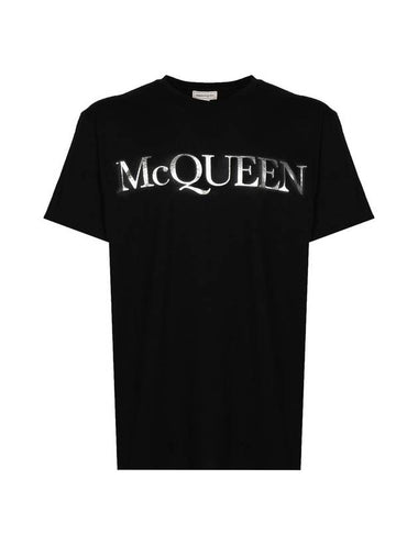 Spray Foil Print Short Sleeve T-Shirt Black - ALEXANDER MCQUEEN - BALAAN 1