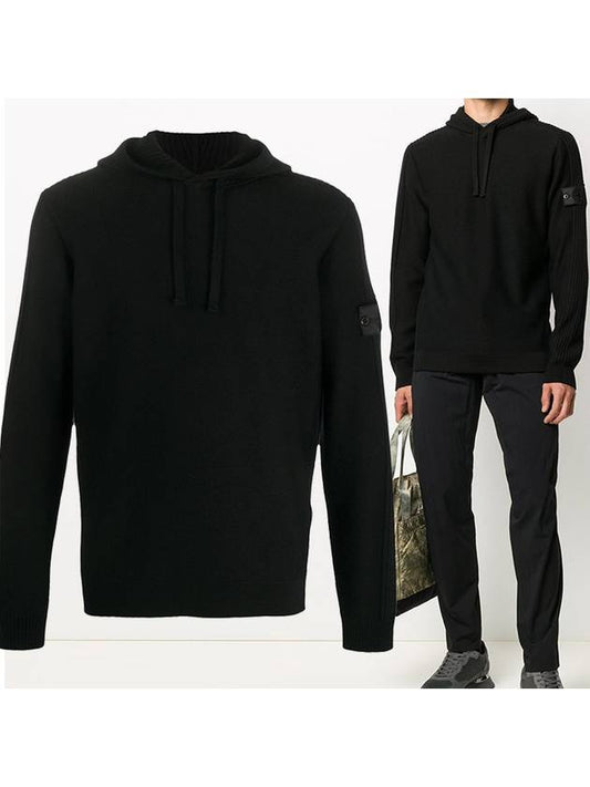 Men's Shadow Project Waffen Patch Hood Ribbed Knit Top Black - STONE ISLAND - BALAAN.