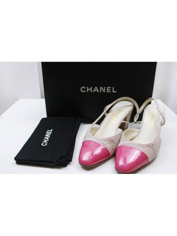 Two tone pink tweed slingback flat shoes 37 - CHANEL - BALAAN 1