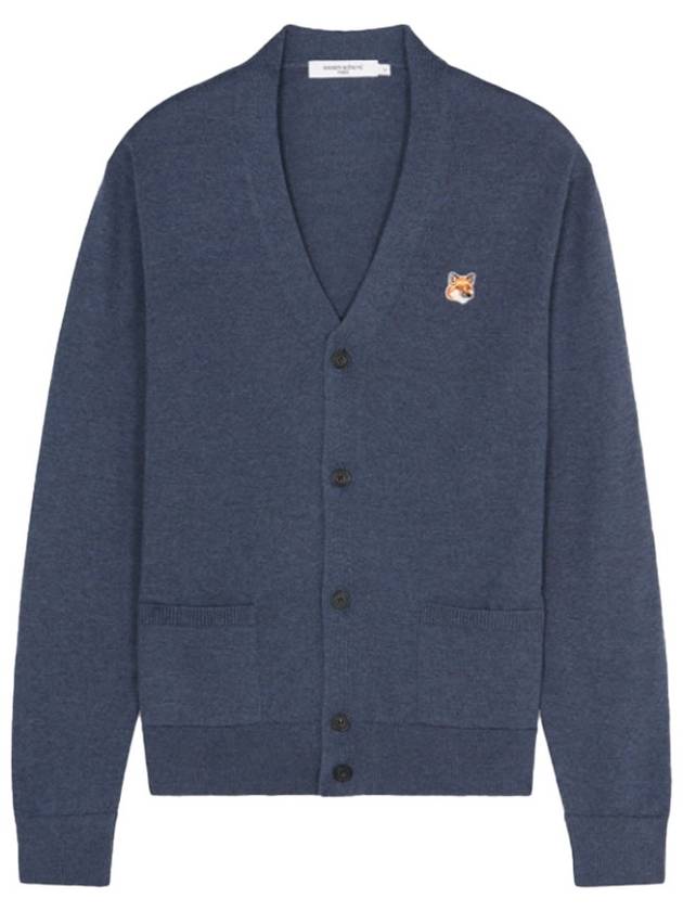 Fox Head Logo Classic Wool Cardigan Blue Melange - MAISON KITSUNE - BALAAN 2