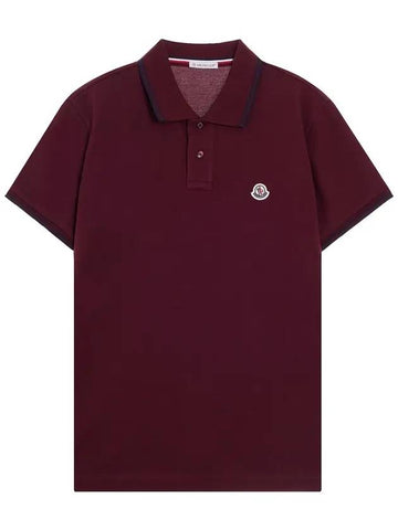 Men's Logo Patch Collar Point Polo Shirt Burgundy - MONCLER - BALAAN 1