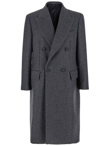 Grey Double-Breasted Coat With Pointed Lapels In Wool Blend Man - HEVO - BALAAN 1