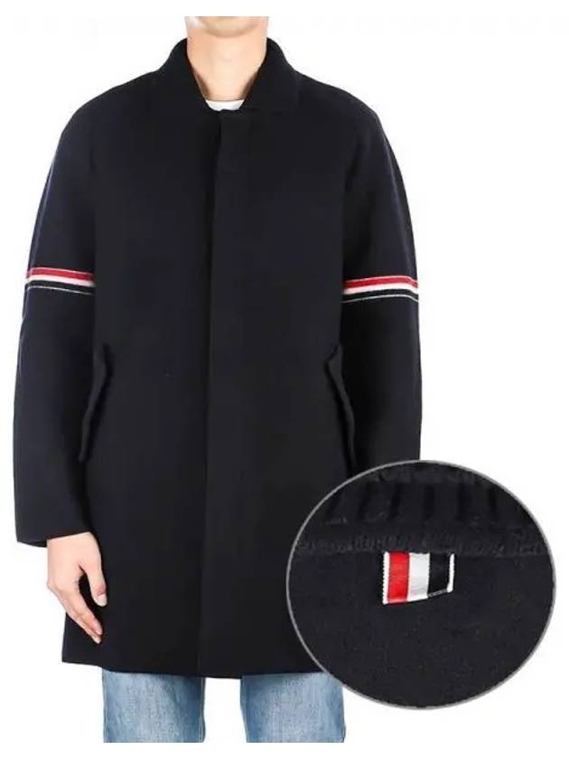 Arm Banding Striped Car Voile Wool Single Coat Navy - THOM BROWNE - BALAAN 2