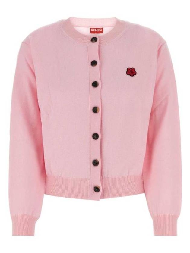 Boke Flower Embroidery Crew Neck Wool Cardigan Pink - KENZO - BALAAN 2