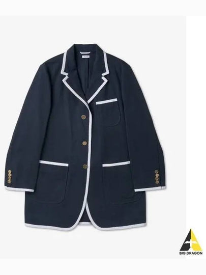 Cotton Gabardine Tipping Oversized Sack Sport Blazer Jacket Navy - THOM BROWNE - BALAAN 2