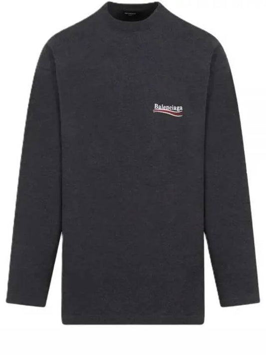 Embroidered Logo Cotton Long Sleeve T-Shirt Grey - BALENCIAGA - BALAAN 2