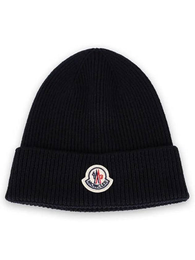 Logo Patch Wool Beanie Navy 3B70500 A9342 742 - MONCLER - BALAAN 1