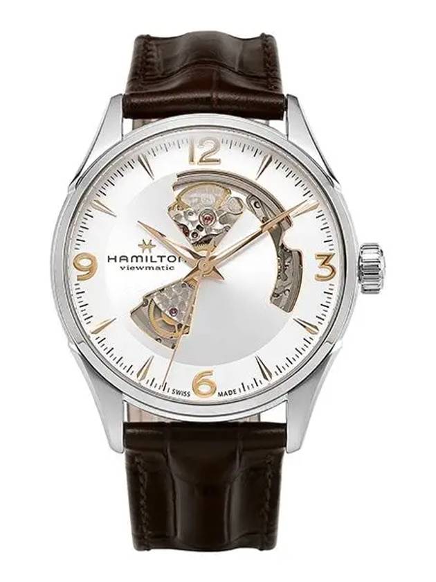 Jazzmaster Open Heart Automatic Leather Watch Brown Silver - HAMILTON - BALAAN 2