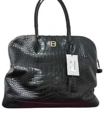 Crocodile Effect Calf Leather Tote Bag Black - BALENCIAGA - BALAAN 1