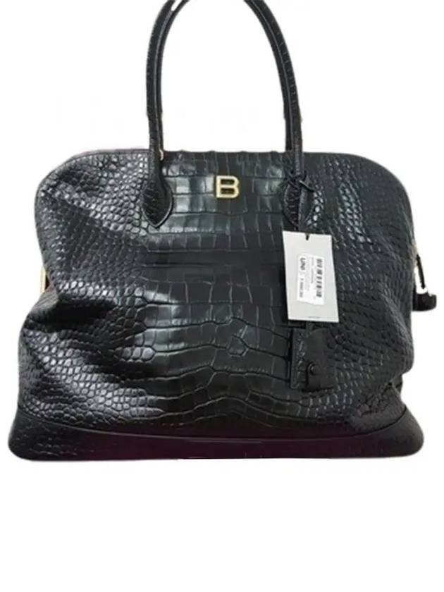 Crocodile Effect Calf Leather Tote Bag Black - BALENCIAGA - BALAAN 2