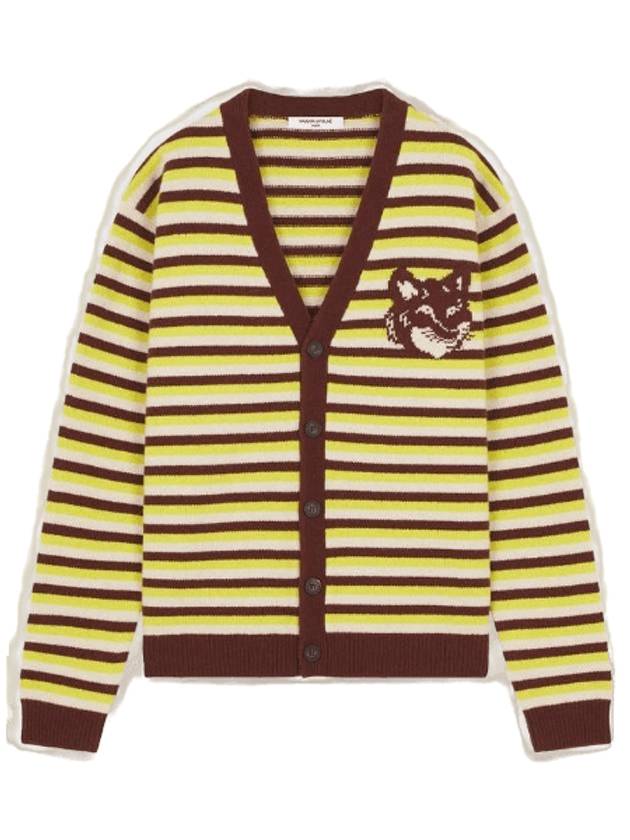 Fox Head Intarsia Striped Comfort Cardigan Pecan Wild Bergamot - MAISON KITSUNE - BALAAN 1