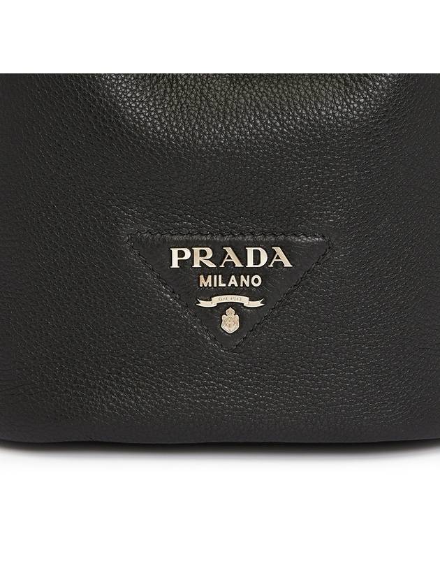 Logo Flo Leather Bucket Bag Black - PRADA - BALAAN 10