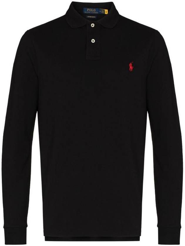 Embroidered Logo Slim Fit Polo Shirt Black - POLO RALPH LAUREN - BALAAN 2