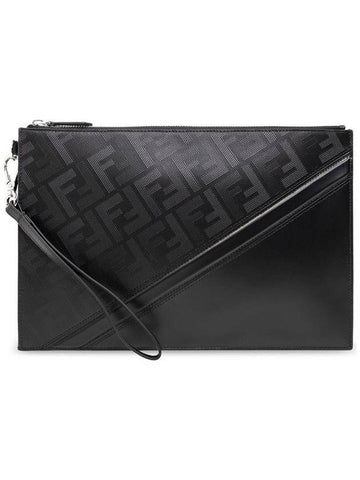 Men's Shadow Diagonal Flat Clutch Bag Black - FENDI - BALAAN 1