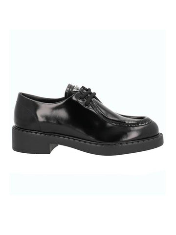 Triangle Logo Lace-Up Leather Derby Black - PRADA - BALAAN 1