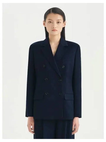 Women s Liquid Twill Double Breasted Spring Fall Jacket Nocturne Navy Domestic Product - THEORY - BALAAN 1