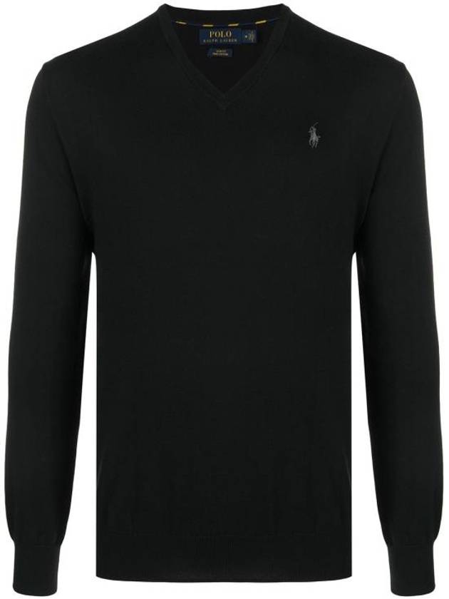 Embroidery Logo V Neck Knit Top Black - POLO RALPH LAUREN - BALAAN 2