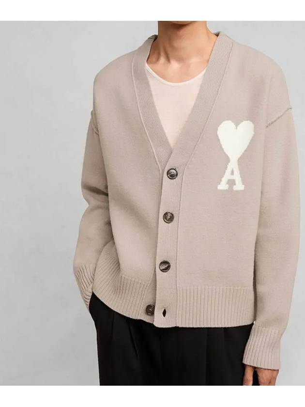 De Coeur Logo Wool Cardigan Light Beige - AMI - BALAAN 3