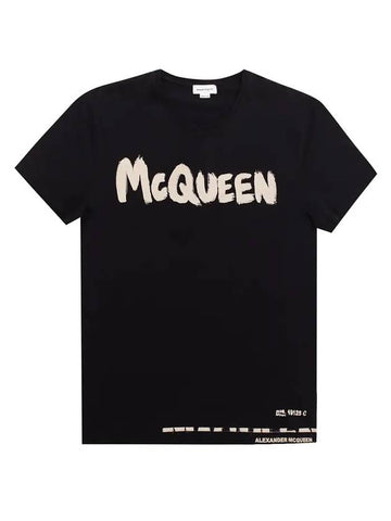 Graffiti Logo Print Short Sleeve T-Shirt Black - ALEXANDER MCQUEEN - BALAAN 1