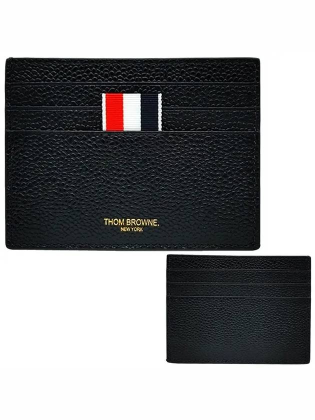 Pebble Grain Leather Stripe Note Compartment Card Wallet Black - THOM BROWNE - BALAAN 2