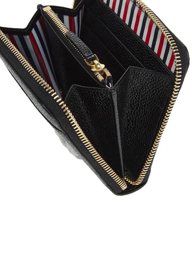 Three Stripes Pebble Grain Zipper Round Half Wallet Black - THOM BROWNE - BALAAN 11