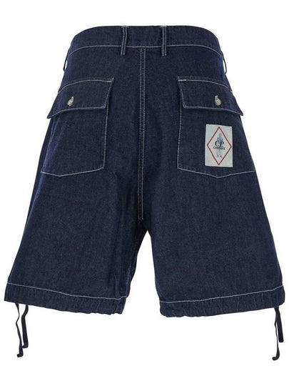 Dark Blue Shorts With Logo Patch On The Back In Denim Man - CP COMPANY - BALAAN 2