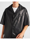 Triangle Logo Nappa Leather Short Sleeve Shirt Black - PRADA - BALAAN 3