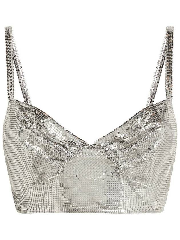 Rabanne Ladies Silver Perforated Sweetheart Neck Cropped Top, Brand Size 34 (US Size 2) - PACO RABANNE - BALAAN 1