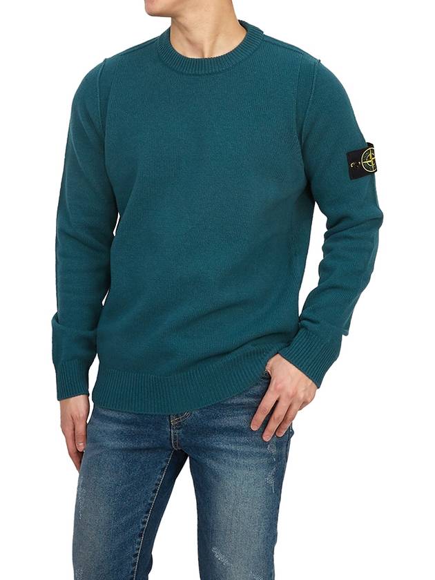 Logo Patch Crew Neck Wool Knit Top Green - STONE ISLAND - BALAAN 6