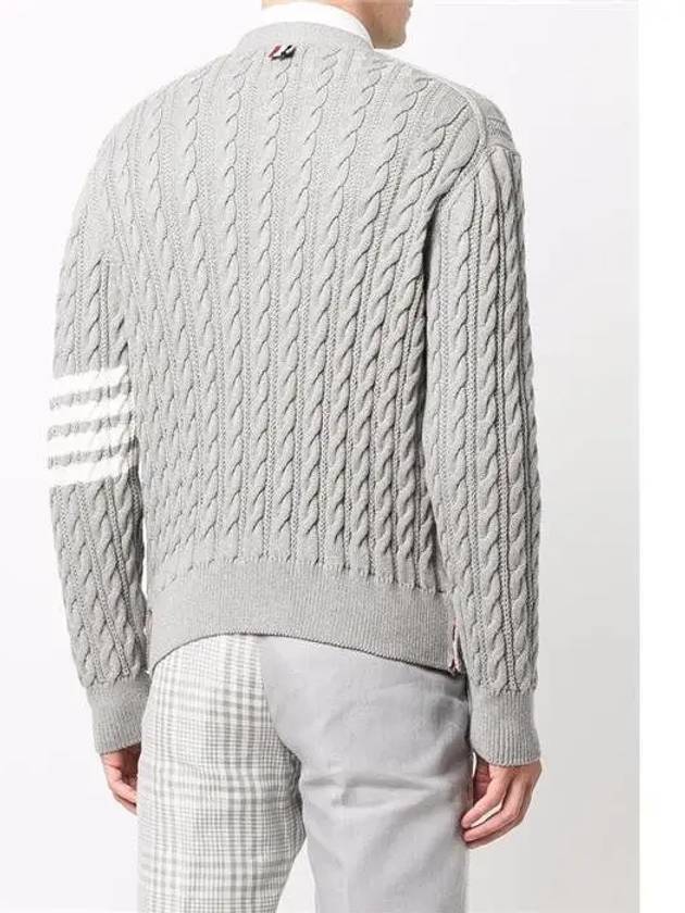 Diagonal Cable V-Neck Knit Cardigan Light Grey - THOM BROWNE - BALAAN 4