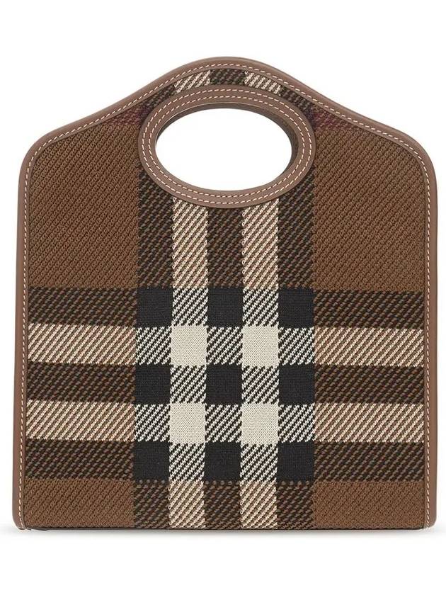 Mini Knit Check Leather Pocket Tote Bag Brown - BURBERRY - BALAAN 4