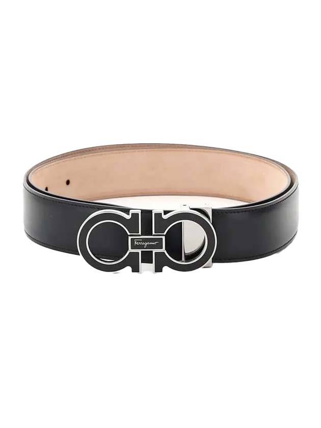 Adjustable Gancini Gunmetal Logo Leather Belt Black - SALVATORE FERRAGAMO - BALAAN 1