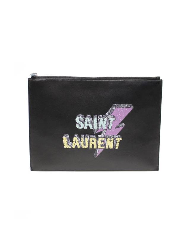 Women s Saint Laurent 397295 Black Calfskin Lightning Bolt Print Clutch gt Pouch Gangbuk used luxury goods - SAINT LAURENT - BALAAN 2